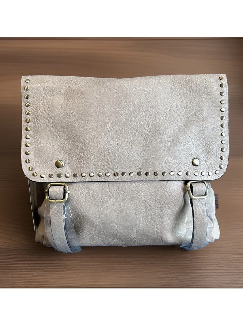 Jen & Co ‘Indigo’ Convertible Backpack Purse Flap Front Metal Studs Blush 12”